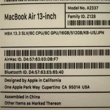 M1 Mac Book Air メモリ16GB SSD512GB US配列