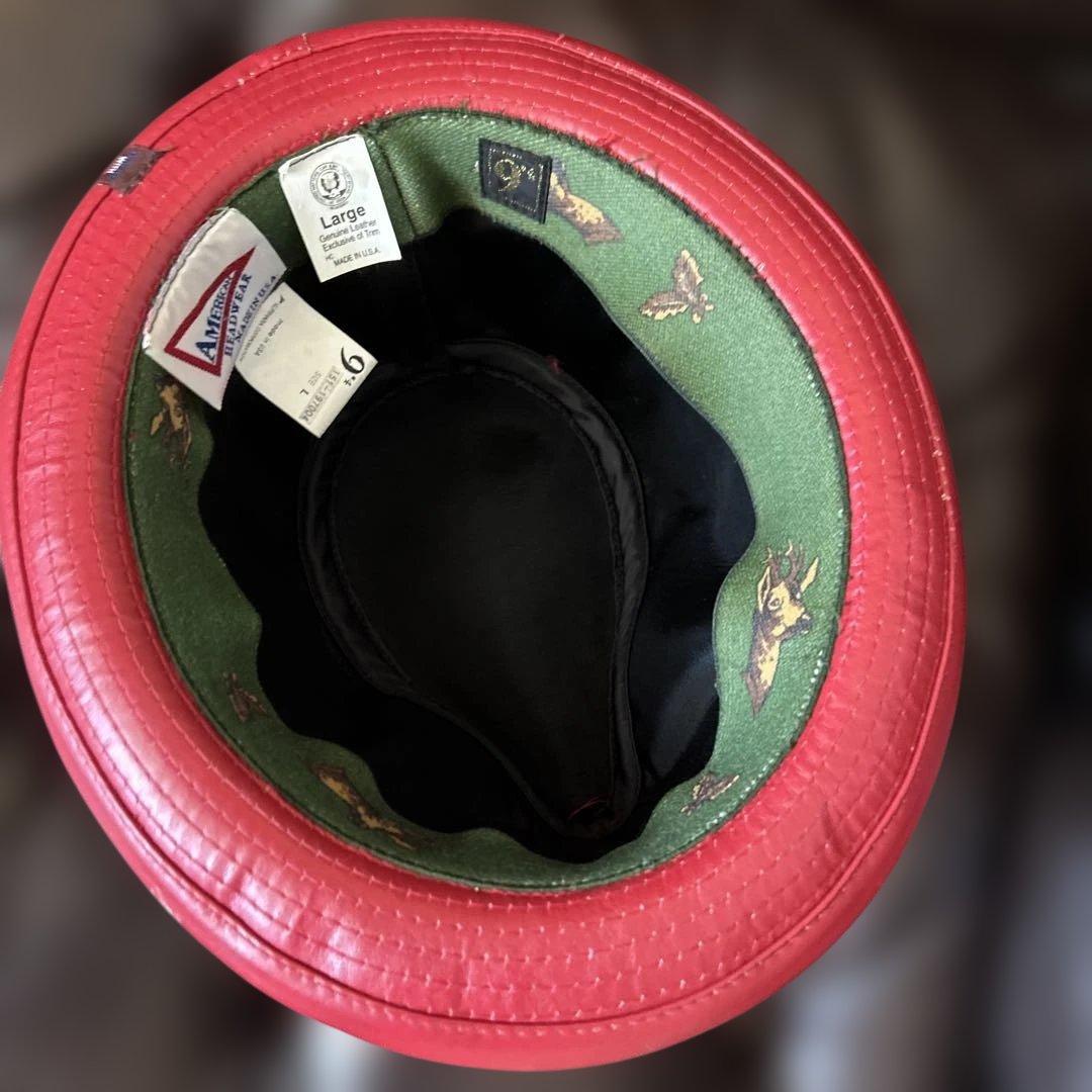 未使用品　9+4 レザー 赤 ハット　MADE IN USA sizeＬ58㎝