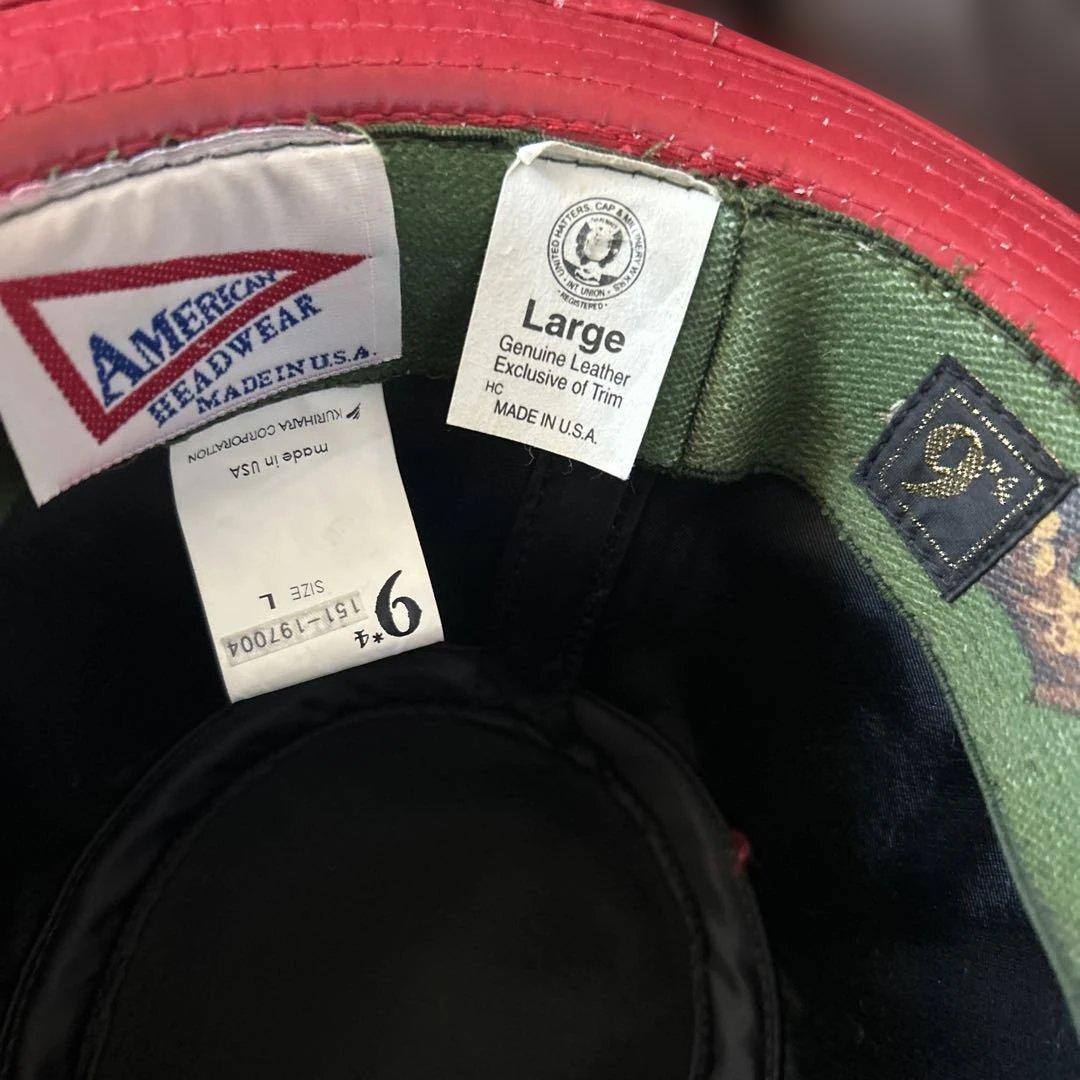 未使用品　9+4 レザー 赤 ハット　MADE IN USA sizeＬ58㎝