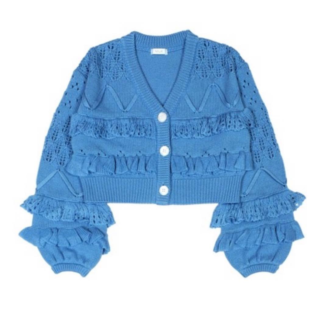 milk デコレーションカーディガン ブルー
