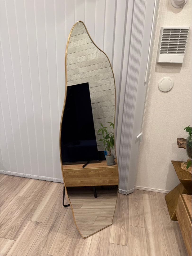 ウェーブスタンドミラー ゴールド 160cm
