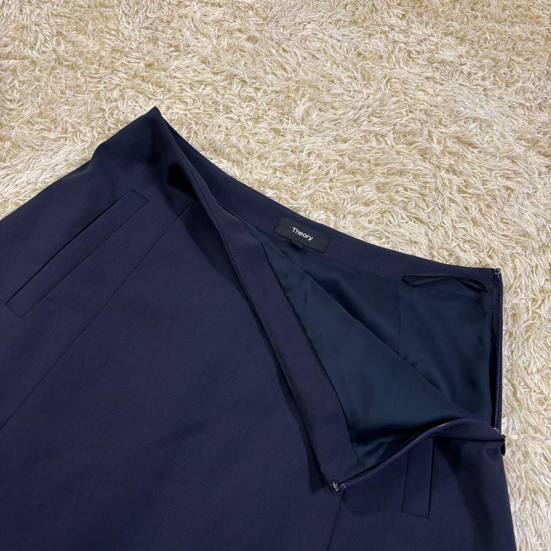 セオリー　ノーカラー　ボタンレス　ジャケット　スカート ネイビー　4