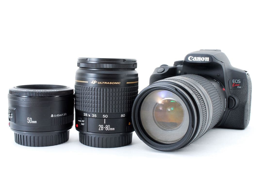 保証/一眼レフカメラcanon kiss x10i標準&望遠&単焦点レンズセット