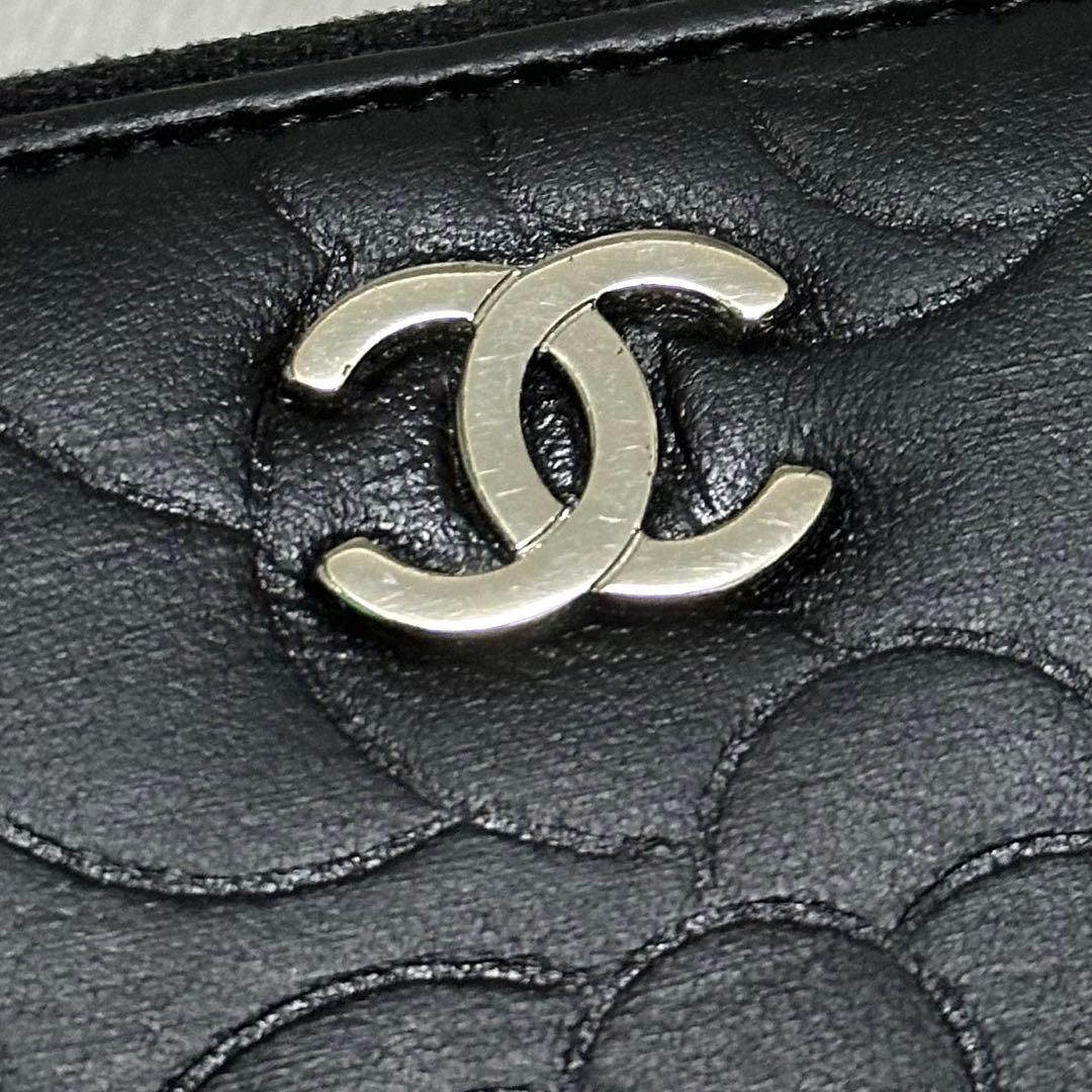 CHANEL シャネル　長財布　ラウンドファスナー　カメリア　ラムスキン