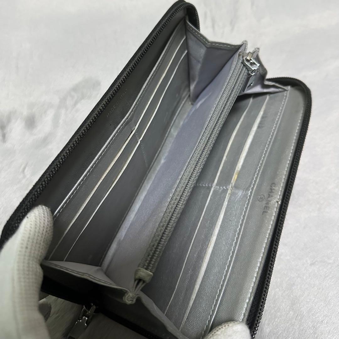 CHANEL シャネル　長財布　ラウンドファスナー　カメリア　ラムスキン