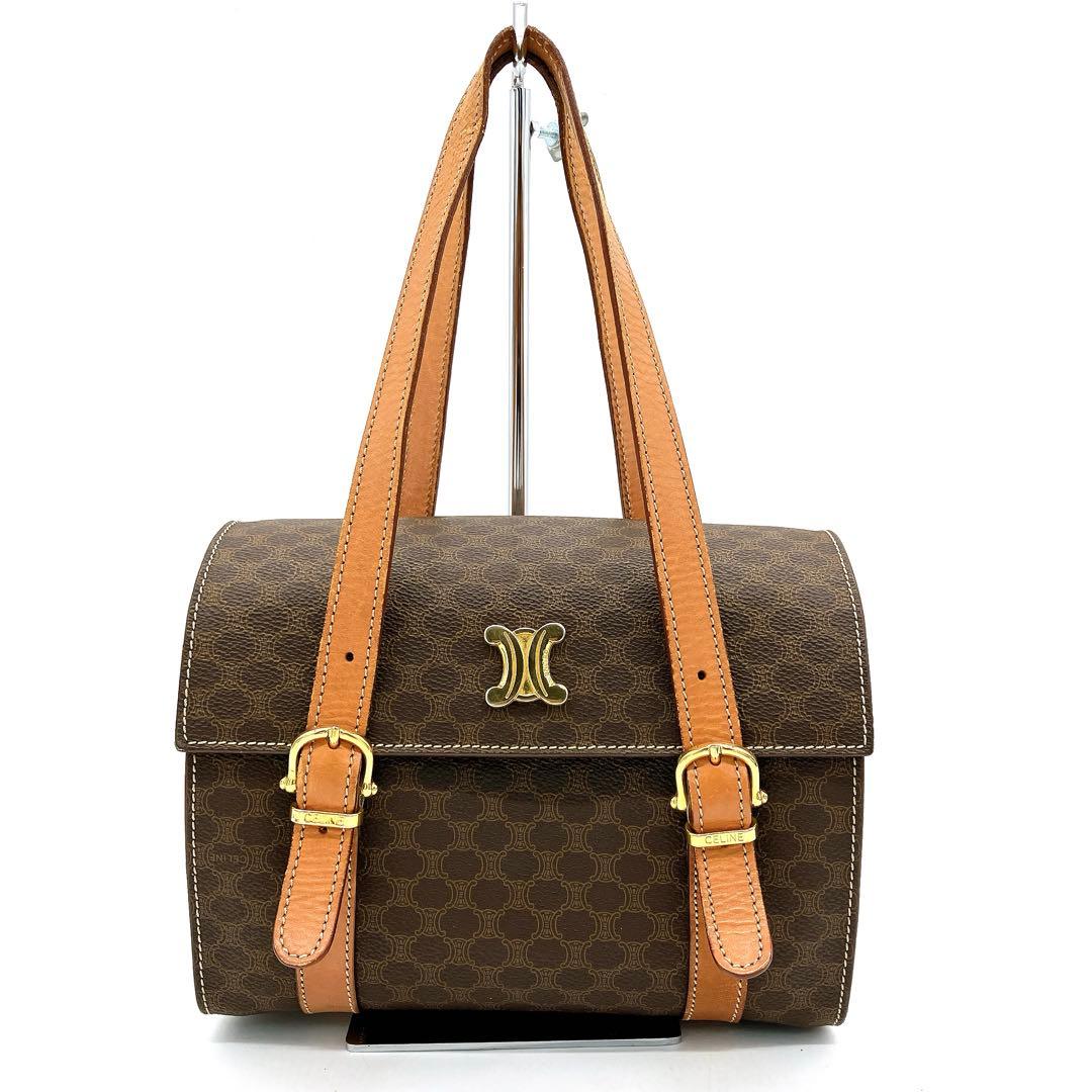 希少【CELINE】ハンドバッグ　ブラゾン金具　マカダム柄　BOX型