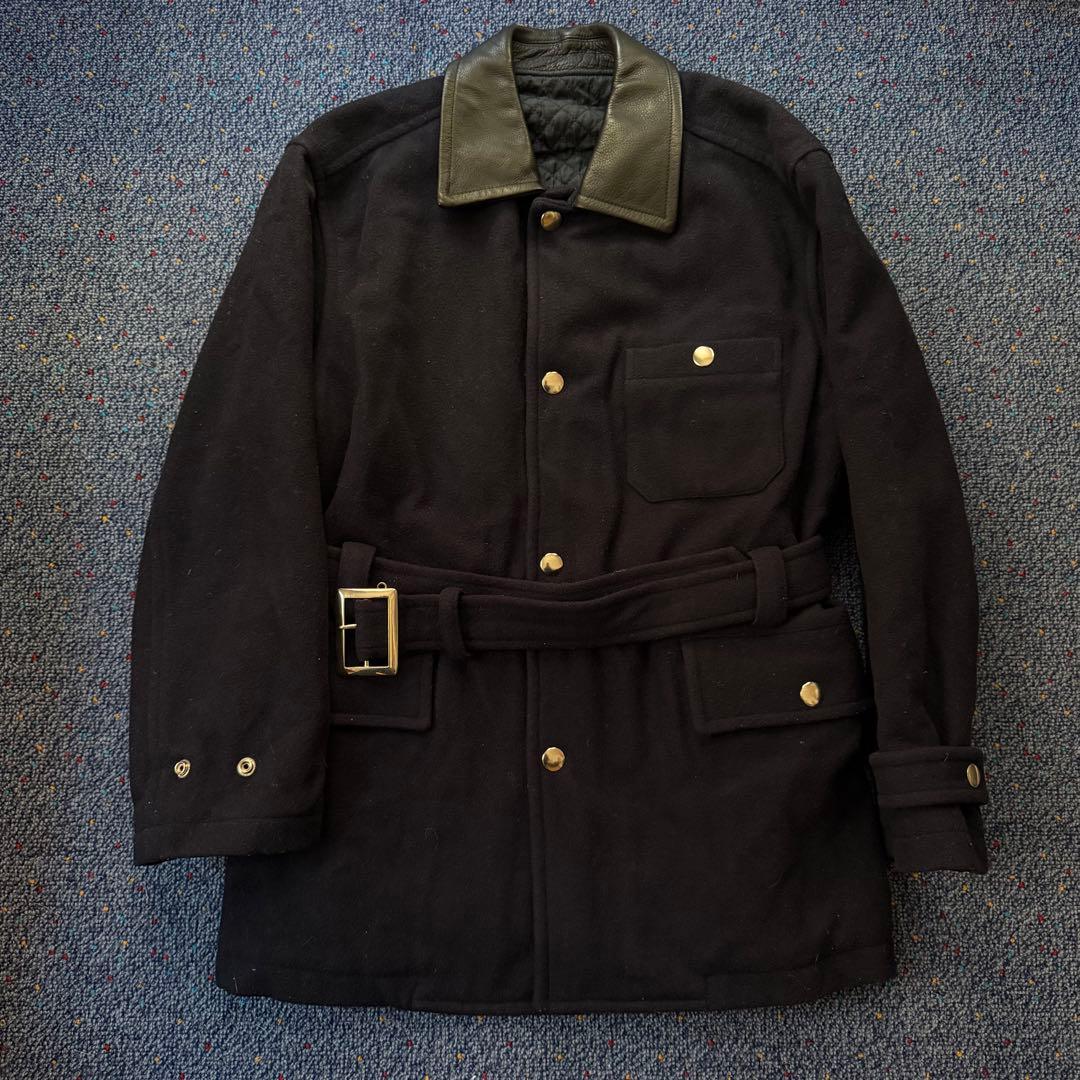 【AD1990】コムデギャルソンオム レザー切替 ベルテッドカーコート 初期