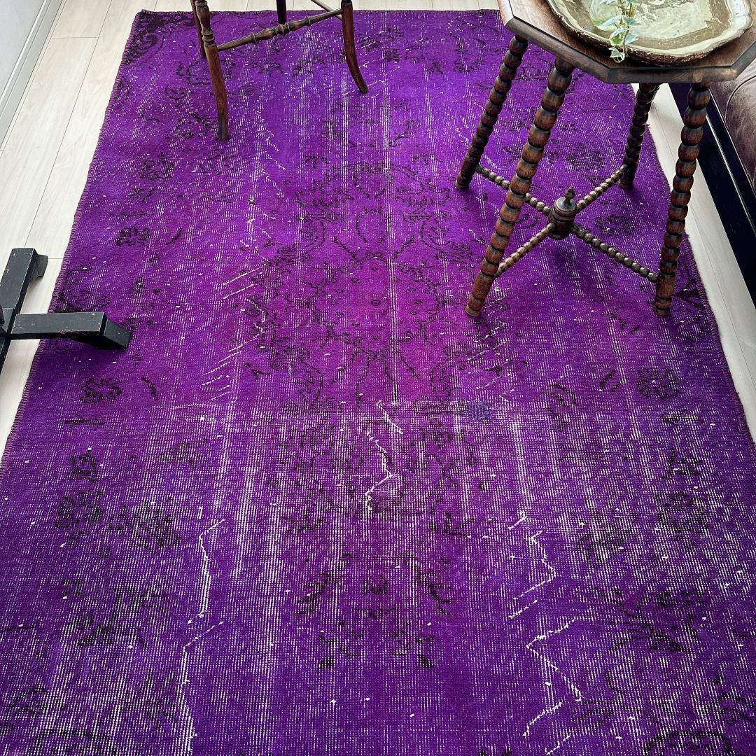 トルコ ヴィンテージラグA103大判 レア パープル マゼンタ オーバーダイ