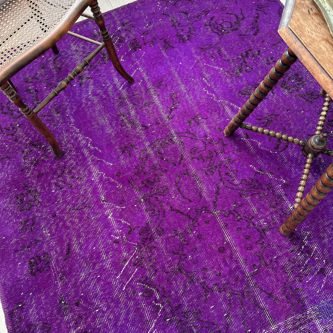 トルコ ヴィンテージラグA103大判 レア パープル マゼンタ オーバーダイ