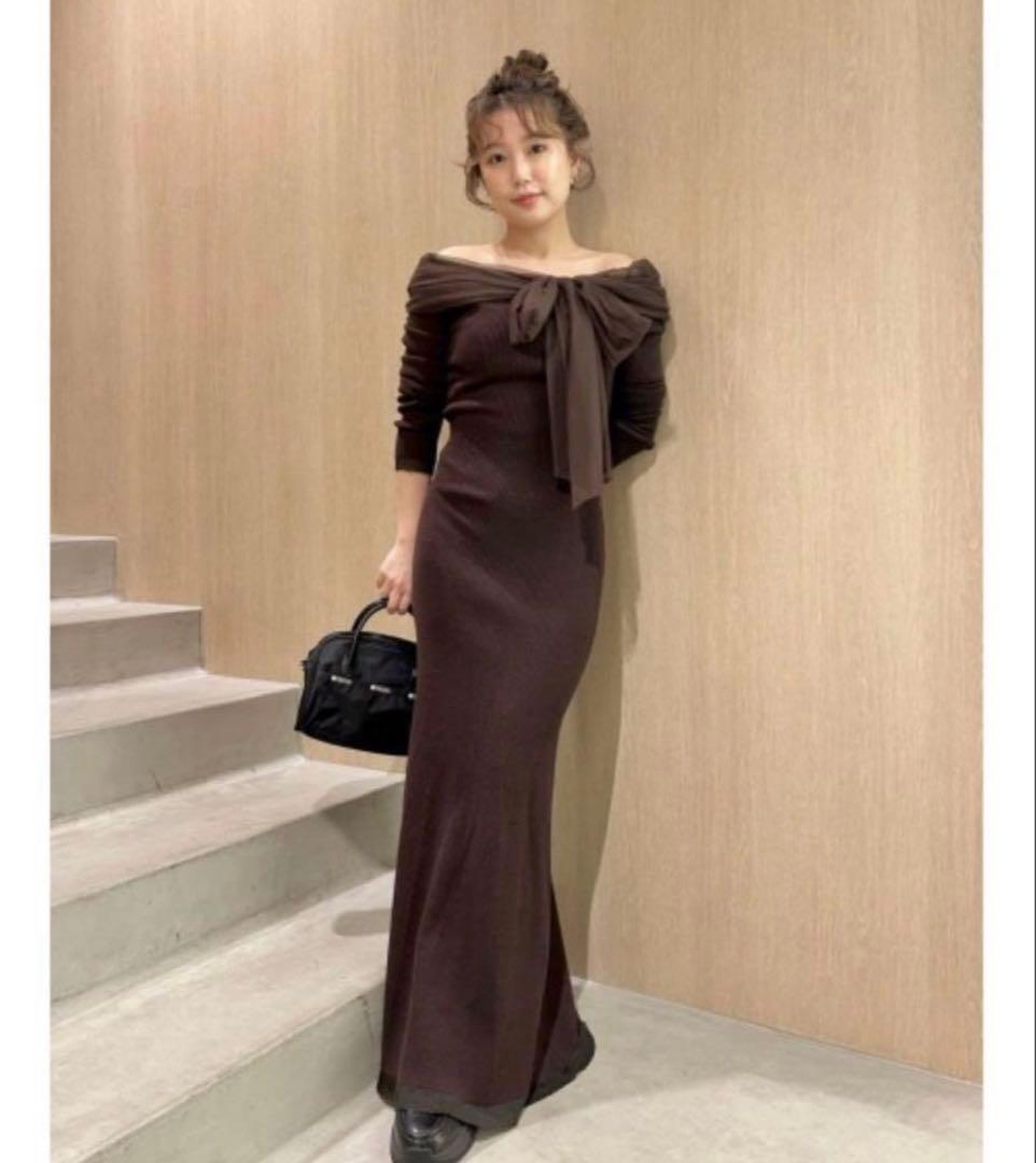 最終値下げ　FRAY I.D 3wayリボンオフショルニットワンピース