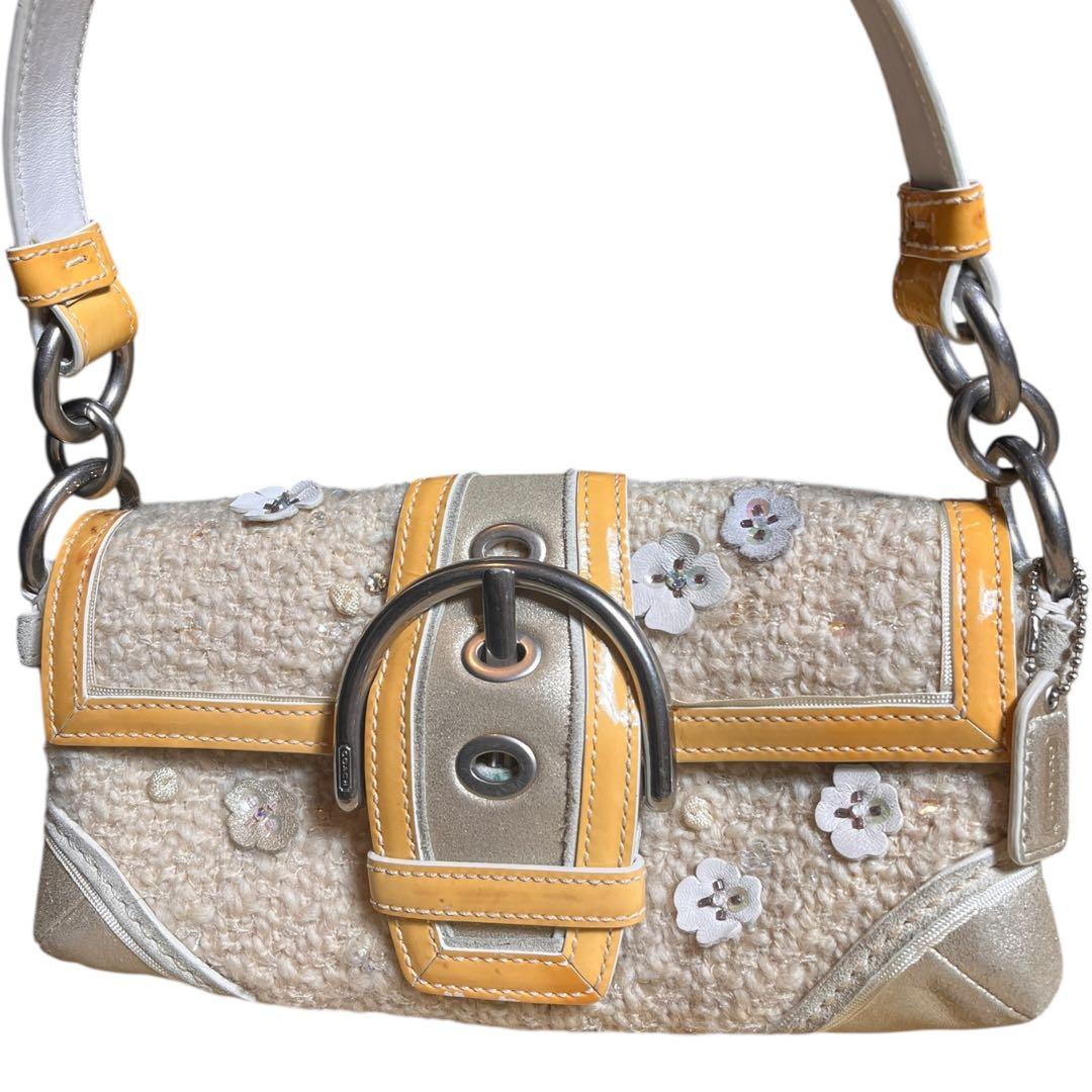 レア　COACH ツイード　スパンコール　フラワー　ワンショルダー10070
