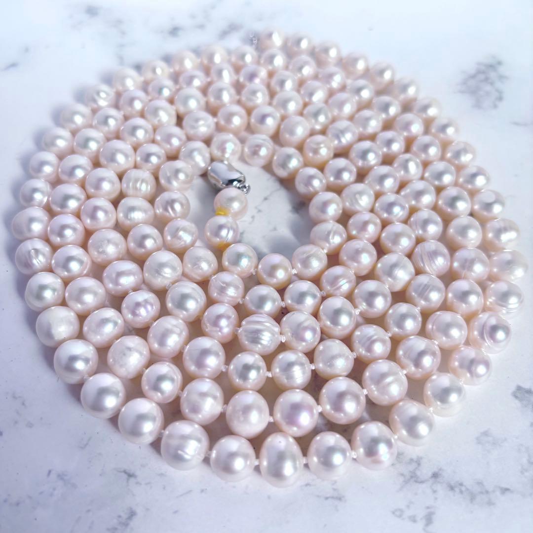 ジュエリーツツミ/干渉色◎ 大珠ロングパールネックレス 2連3連 オールノット