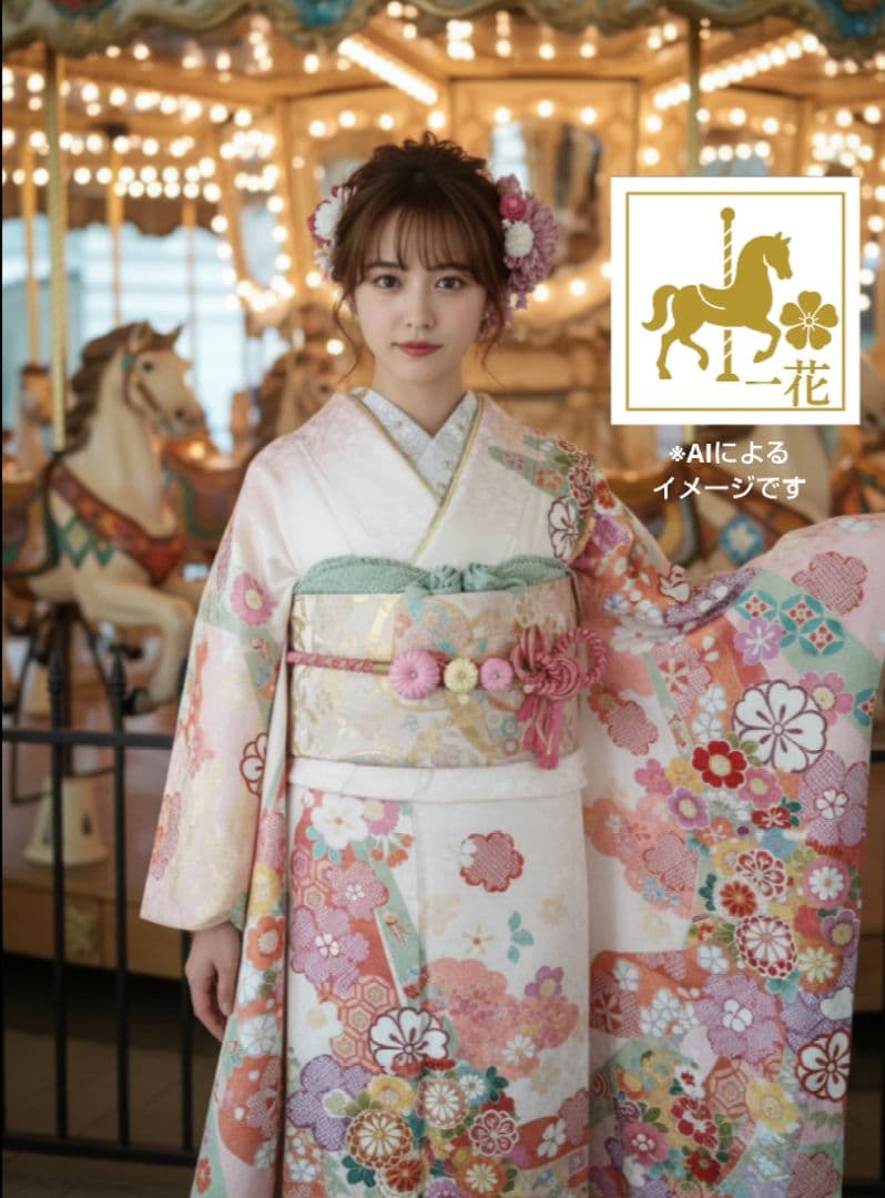 446.振袖7点セット　正絹　フルセット　成人式　京都きもの友禅 細身　美品