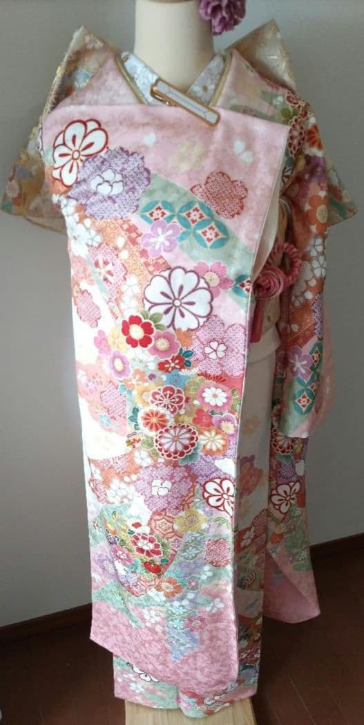 446.振袖7点セット　正絹　フルセット　成人式　京都きもの友禅 細身　美品