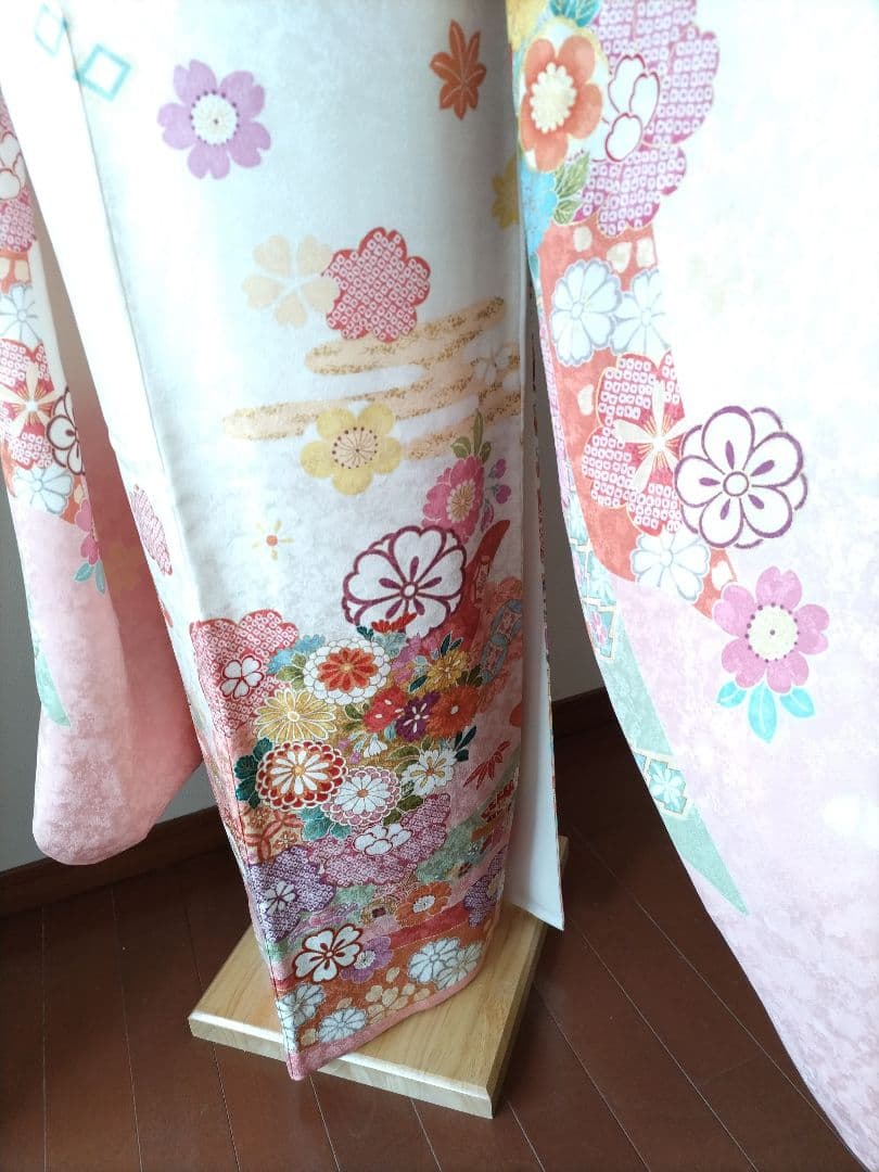 446.振袖7点セット　正絹　フルセット　成人式　京都きもの友禅 細身　美品