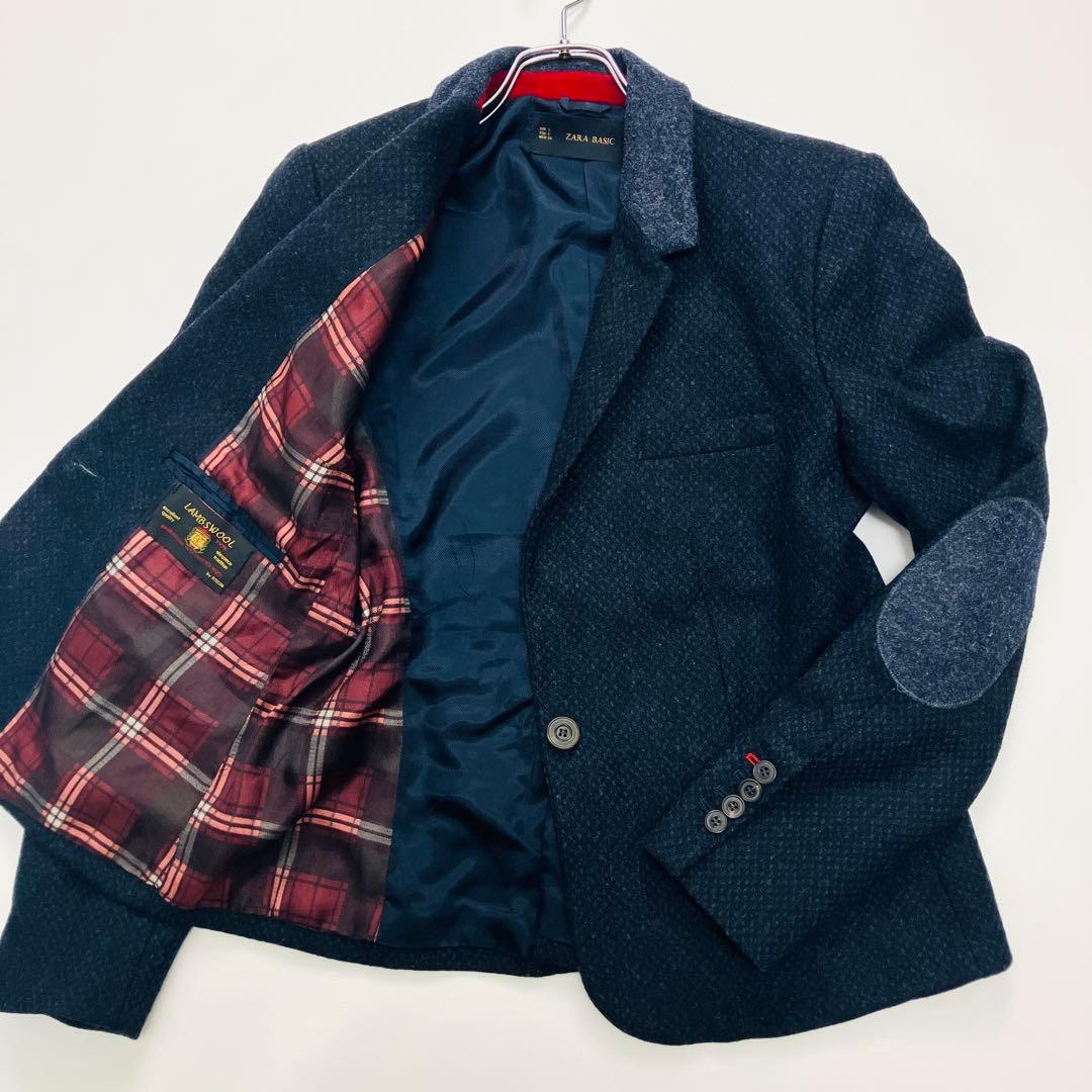 【希少サイズ　美品】　ZARA テーラードジャケット　エルボーパッチ　ウール　L