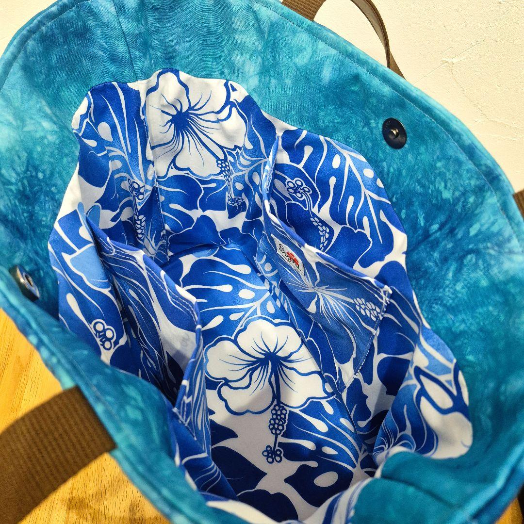 NO.217 ハワイアンキルト トートバッグ ハンドメイド ロケラニ♡ブルー
