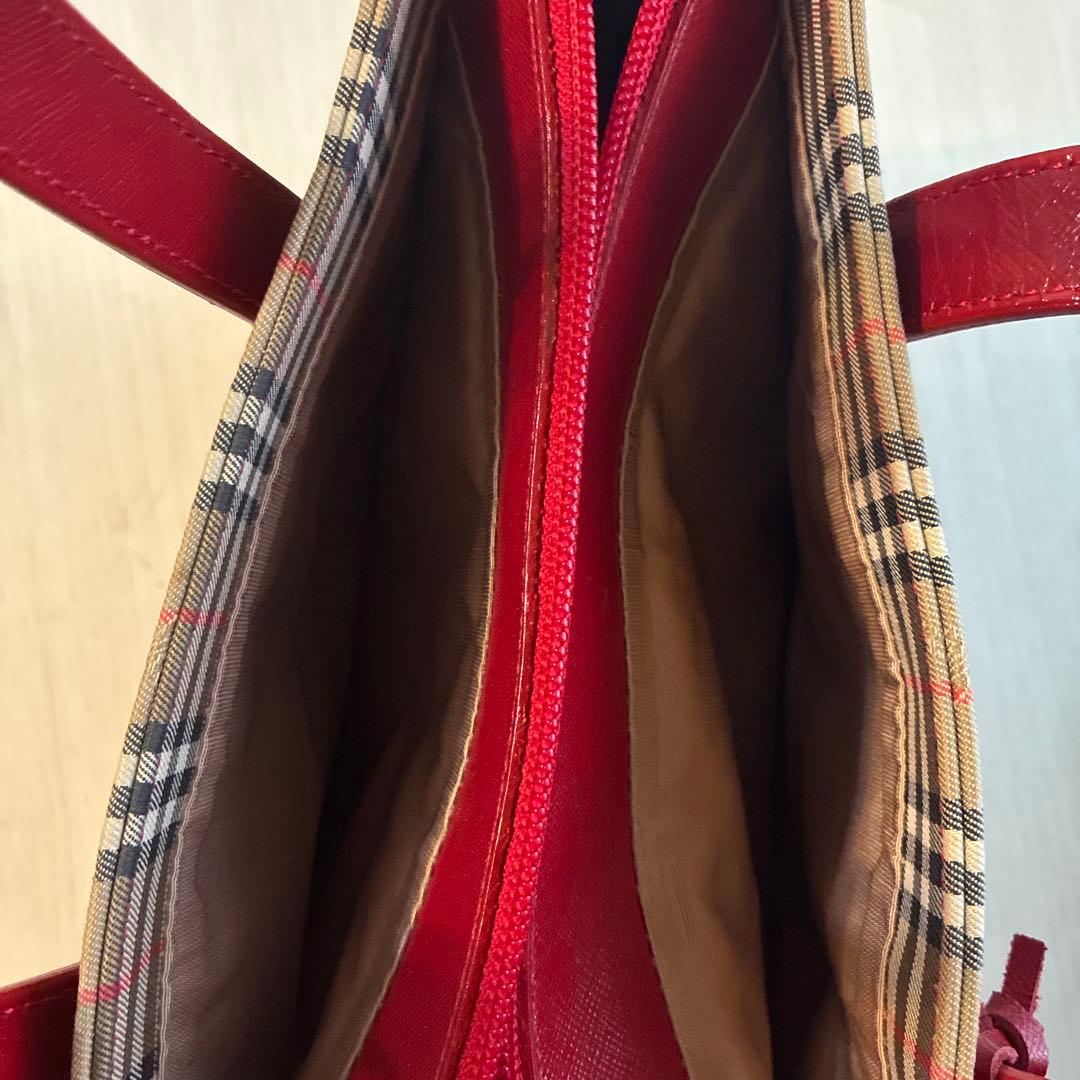 バーバリー ノバチェック ハンドバッグ ベージュ/レッド ゴールドチャーム 新品