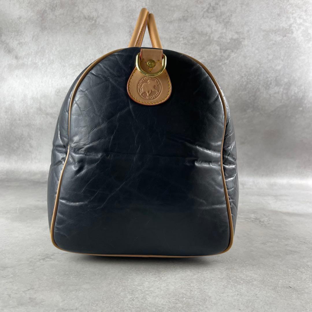 未使用級✨ ハンティングワールド ボストンバッグ バチューレザー ブラック系