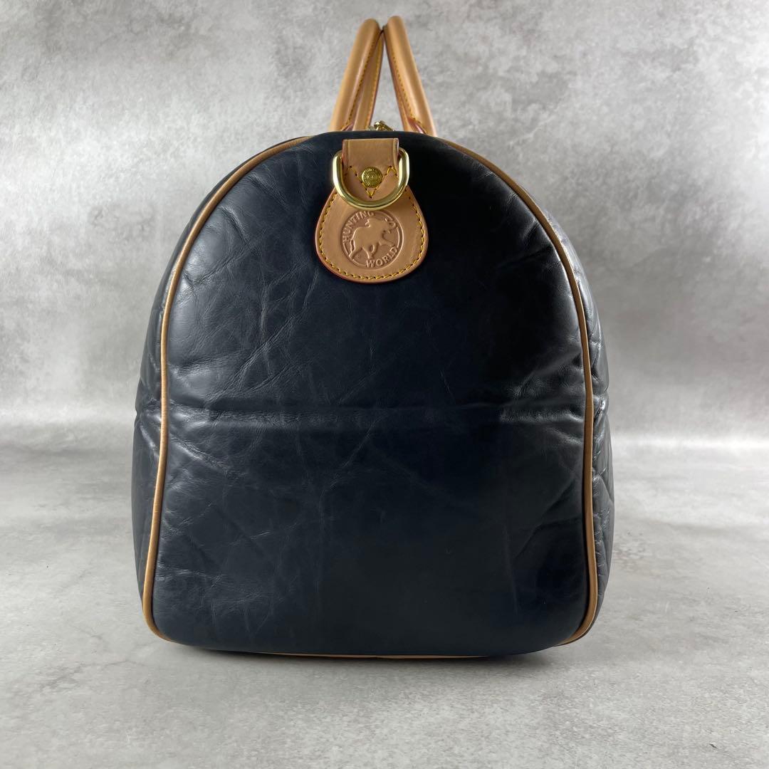 未使用級✨ ハンティングワールド ボストンバッグ バチューレザー ブラック系