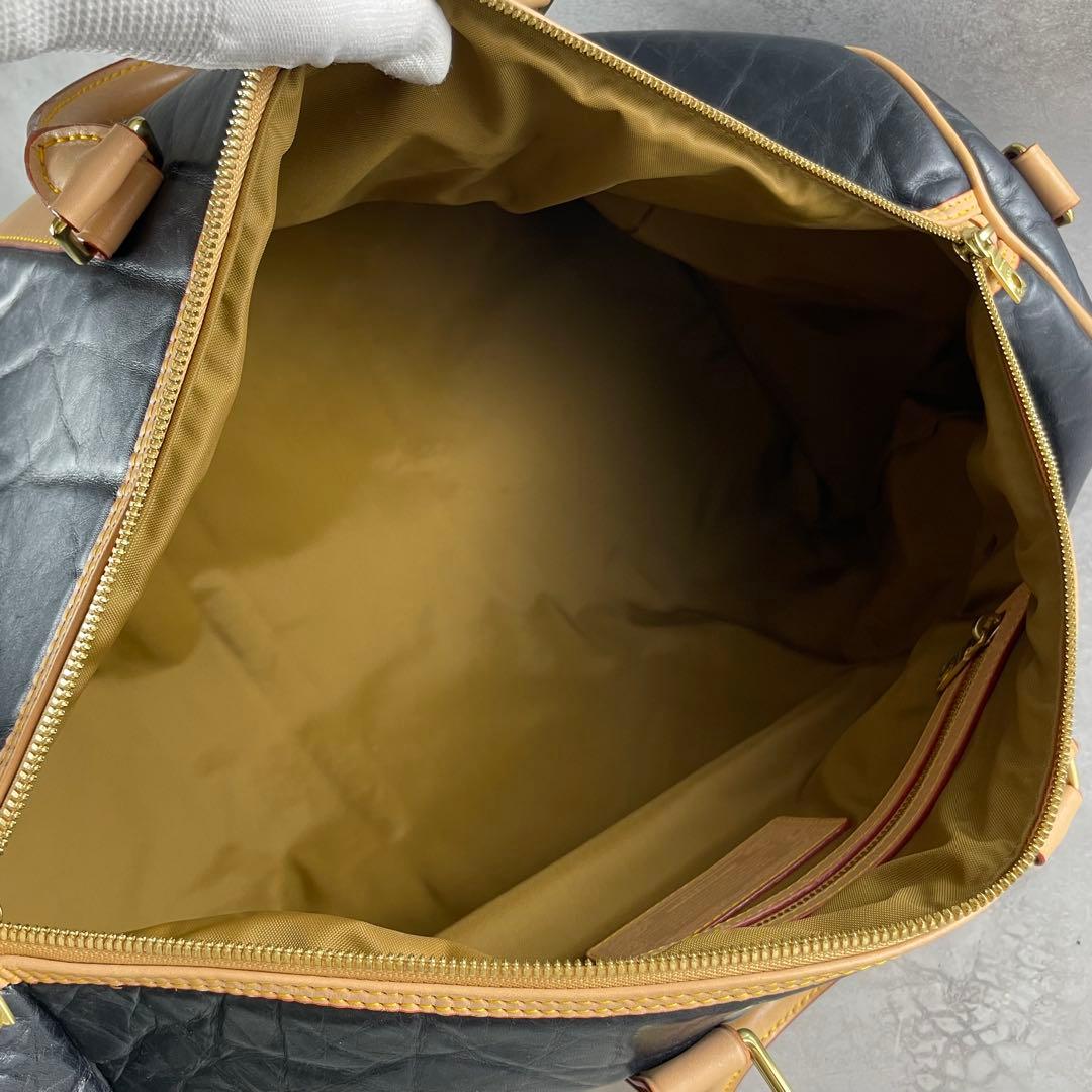 未使用級✨ ハンティングワールド ボストンバッグ バチューレザー ブラック系