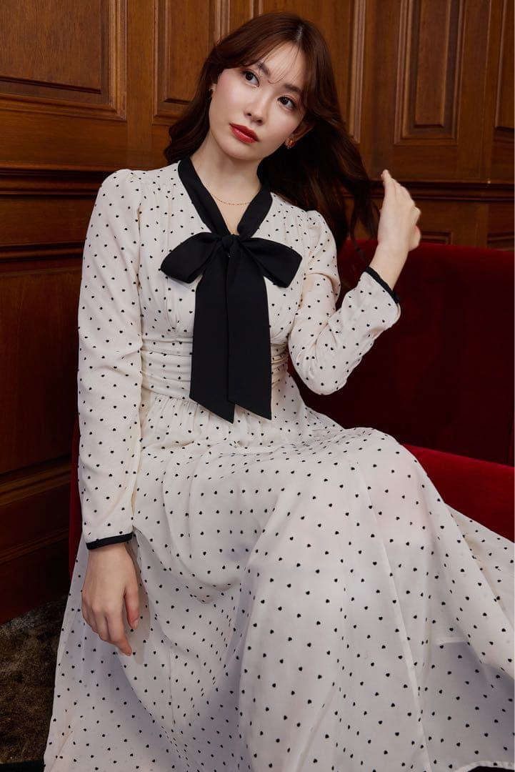 ワンピース herlipto Heart Dot Bow Tie Chiffon Dress