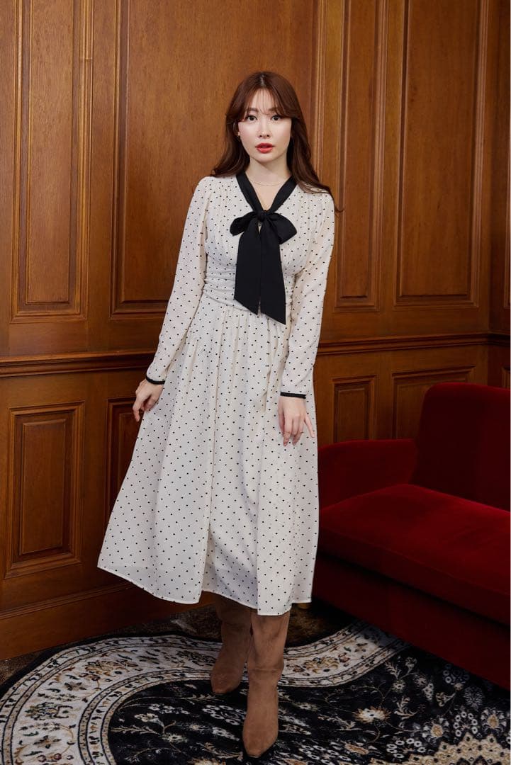 ワンピース herlipto Heart Dot Bow Tie Chiffon Dress