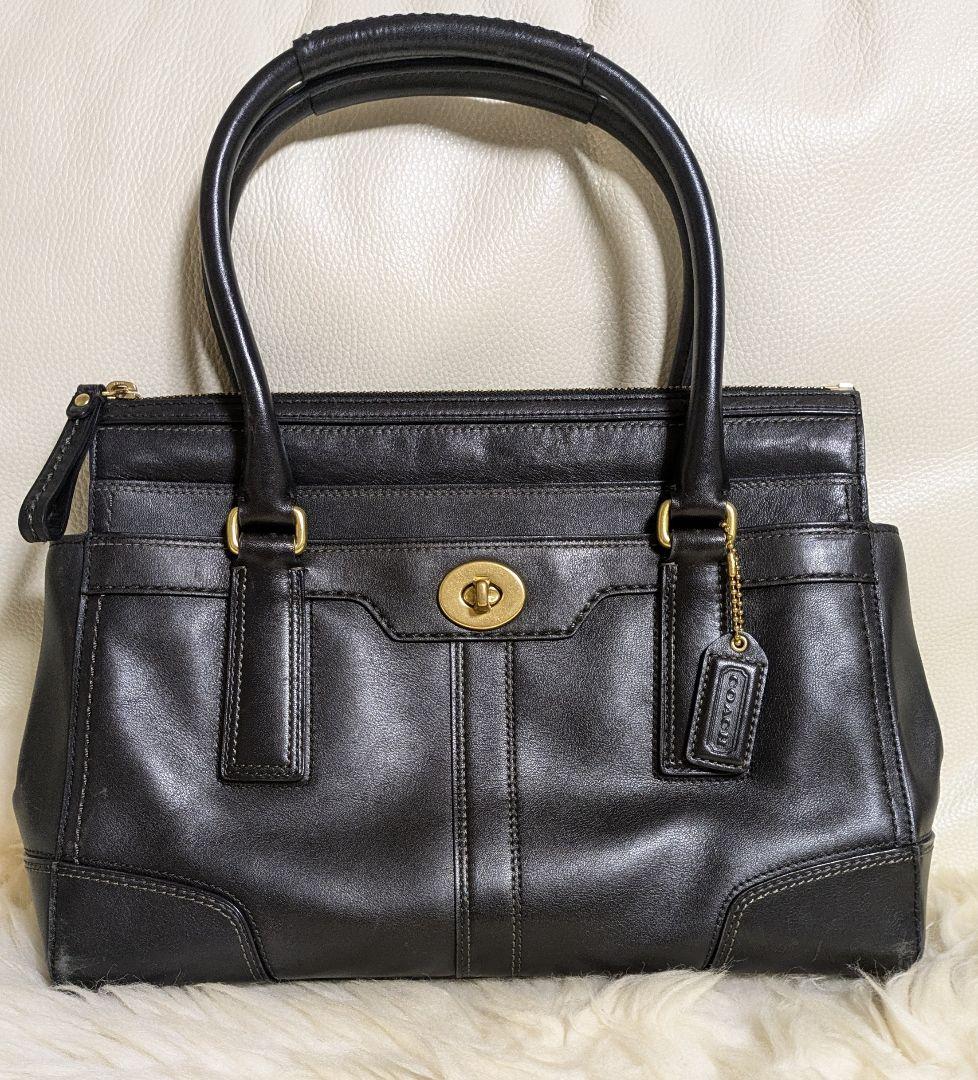 【美品】COACH コーチ ハンドバッグ 本革カウハイド 黒 ターンロック