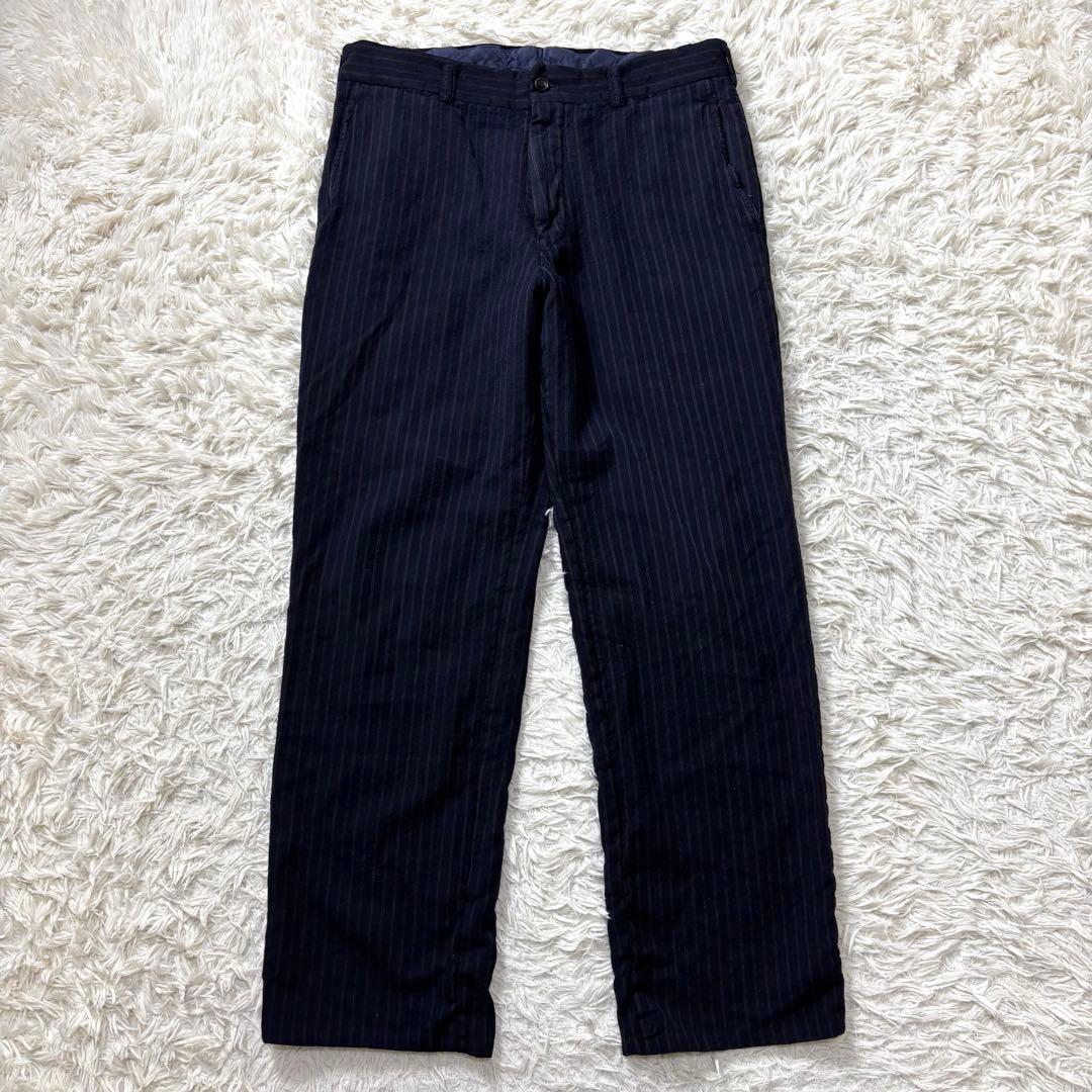 コムデギャルソンオム スラックス 縮絨ウール ストライプ ネイビー