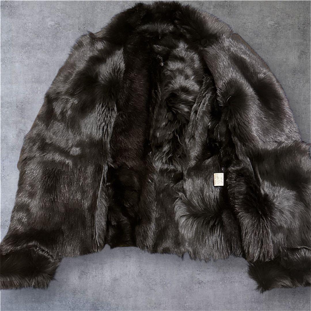 ムートン　ジャケット 羊革 ラムスキン 黒 M~L ブラック 毛皮 コート 美品