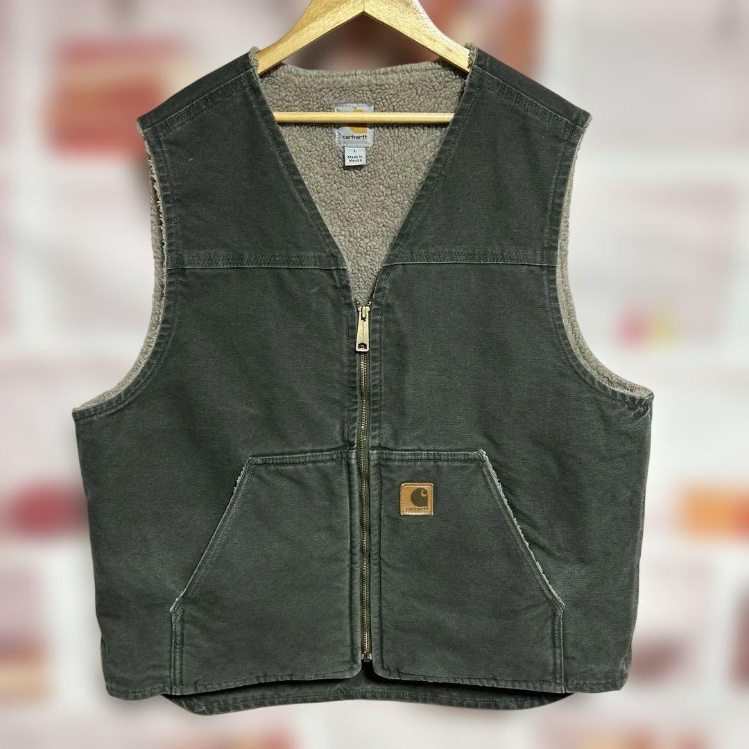 美品　Carhartt ダックベスト モスグリーン Lサイズ