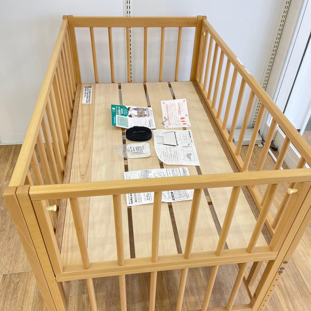 美品 サワベビー 日本製ベビーベッド S型スクレ ナチュラル添い寝ベッド澤田工業