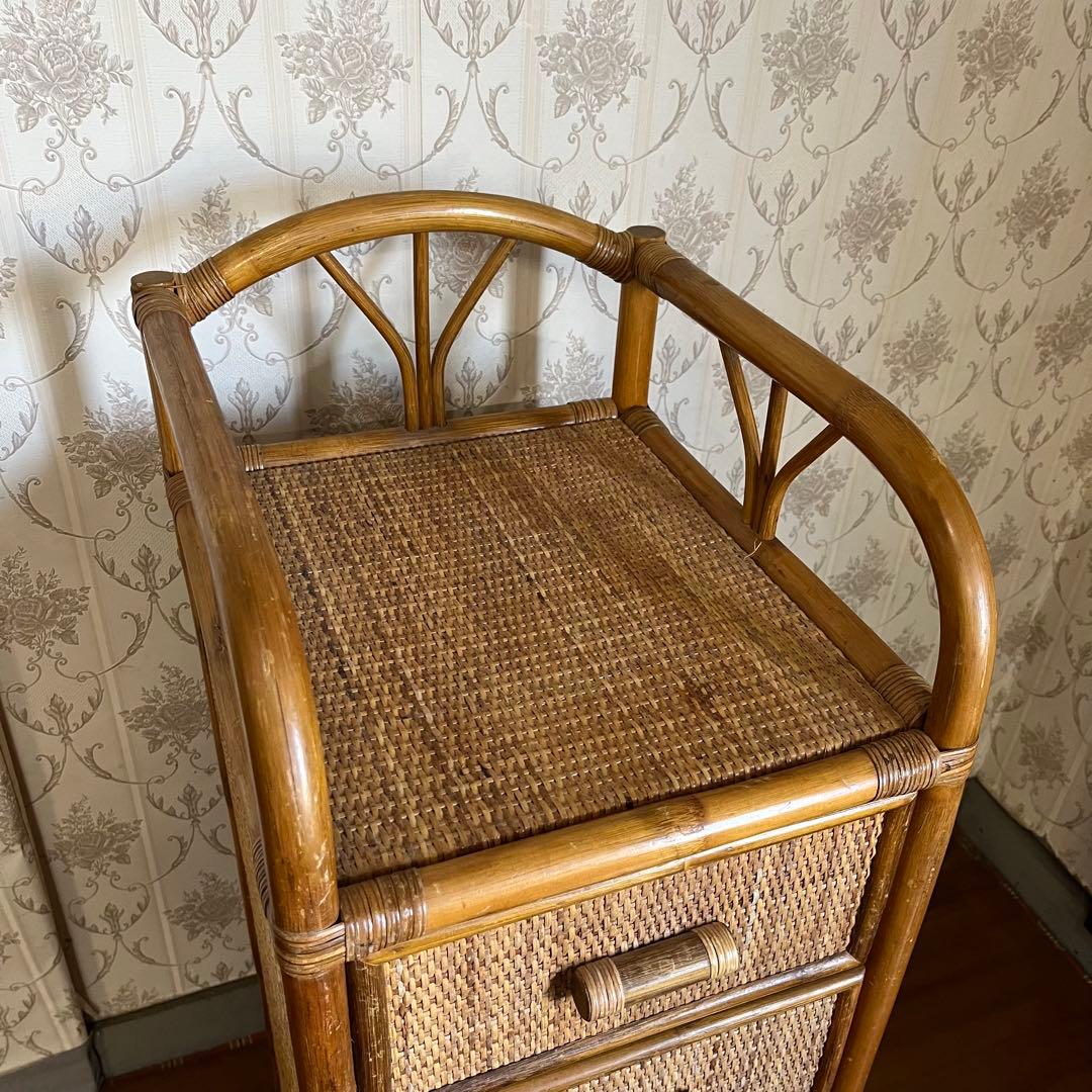 【アンティーク】籐 ラタン 4段 チェスト 収納棚 ランドリーラック 古道具