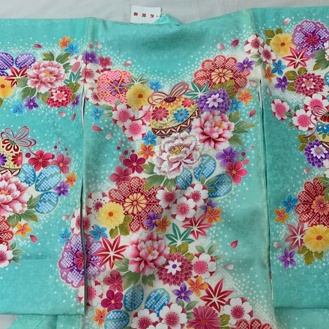 新品（純古典仕様）お宮参り 産着 祝着のきもの京友禅染　刺繍入　四季花まり古典文