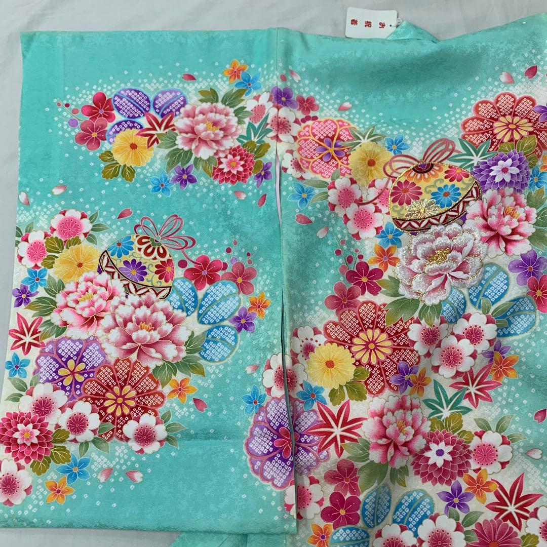 新品（純古典仕様）お宮参り 産着 祝着のきもの京友禅染　刺繍入　四季花まり古典文