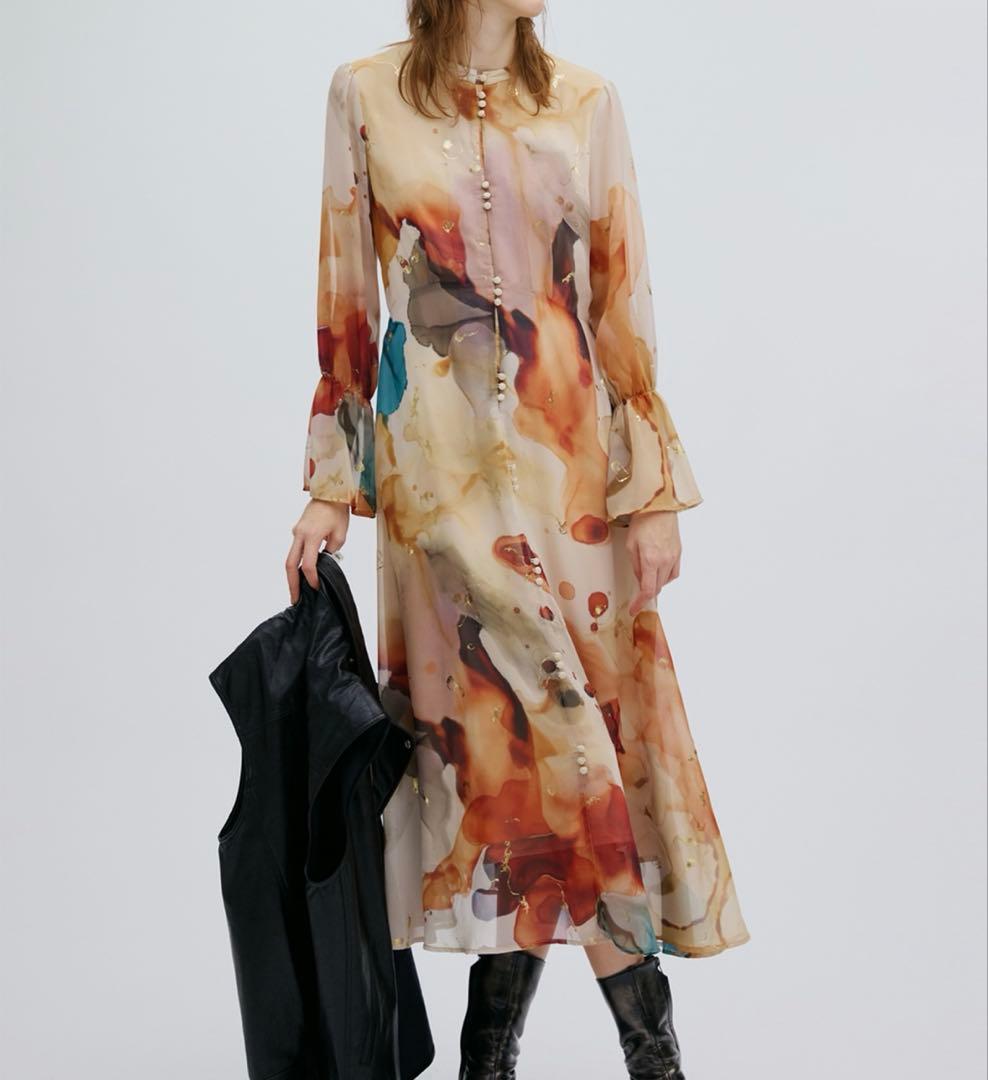 Ameri インクアート柄ドレス