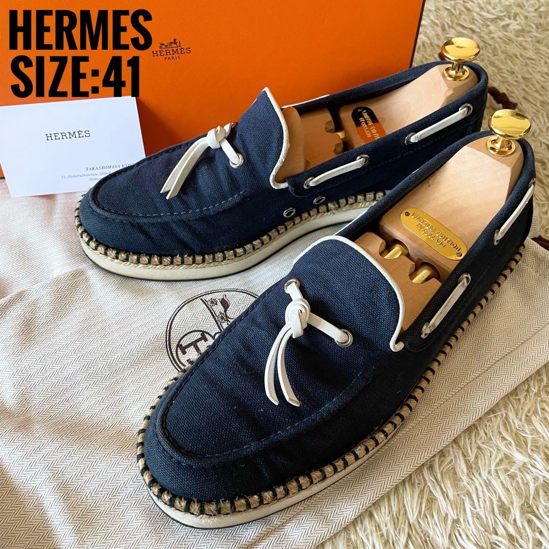 HERMES エルメス デッキシューズ タッセル エスパドリーユ ネイビー 41