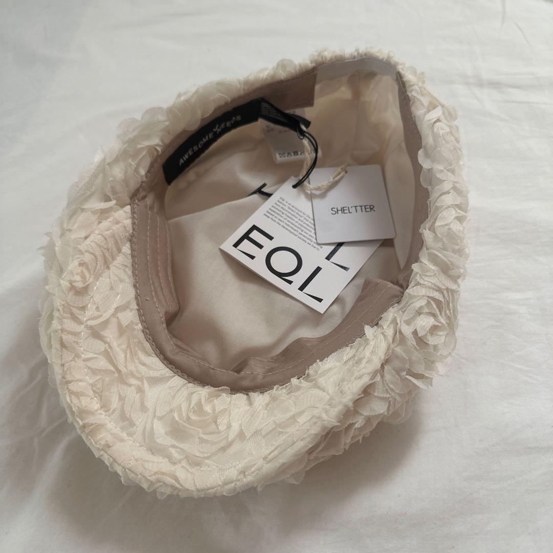 AWESOMENEEDS EQL フラワー装飾 ベレー帽 白