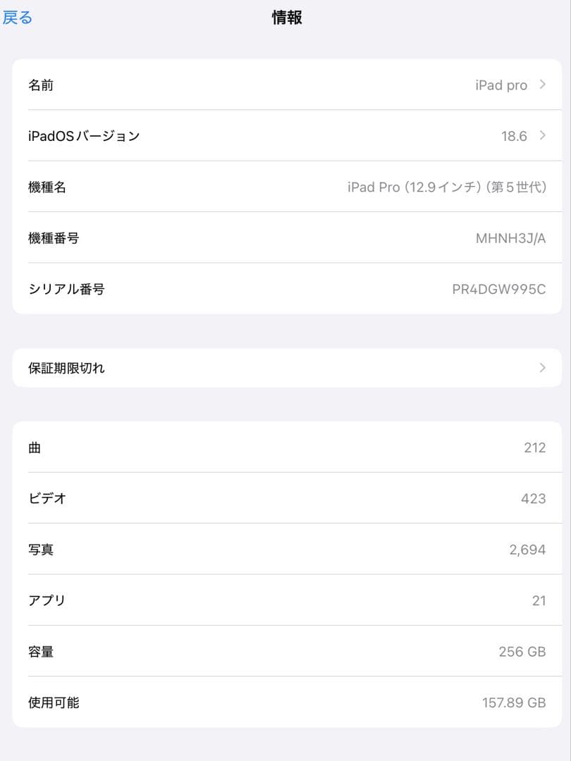 iPadPro12.9インチ第5世代スペースグレー256GB Wi-Fiモデル