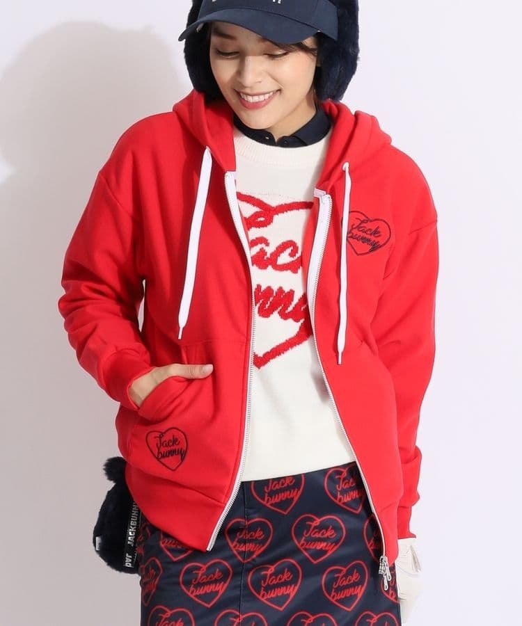 新品Jack bunny裏起毛4WAYストレッチフルジップフーディパーカー赤L