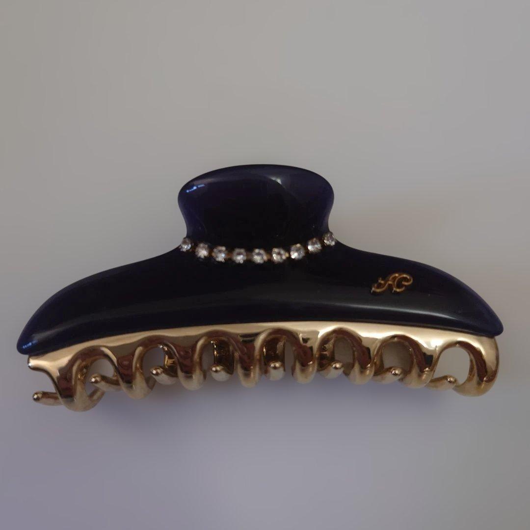 美品 Acca アッカ ストーン付き濃紺クレップヘアクリップ M