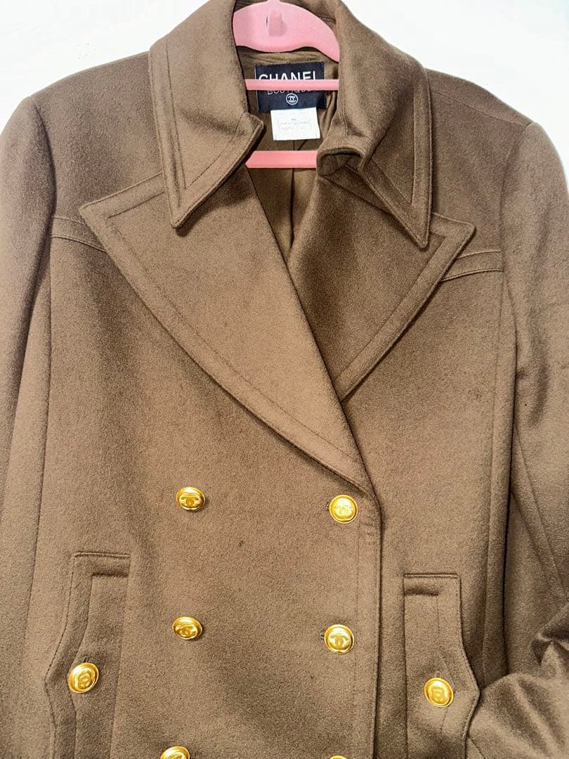 CHANEL ブラウン カシミヤ100%ウール ピーコート ゴールドボタン42