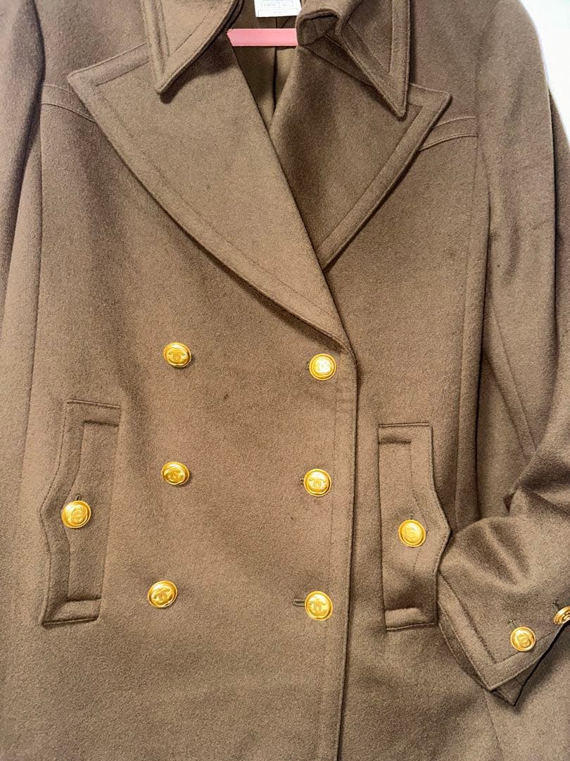 CHANEL ブラウン カシミヤ100%ウール ピーコート ゴールドボタン42