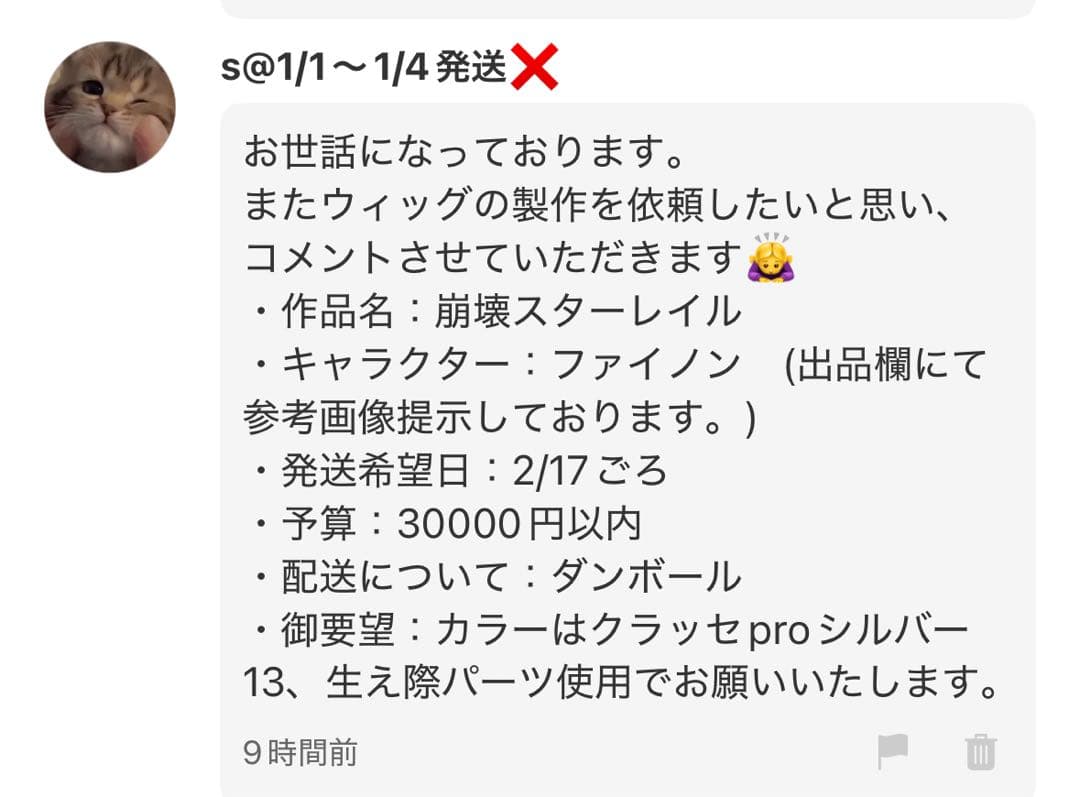 S様 コスプレ ウィッグ オーダー 専用ページ