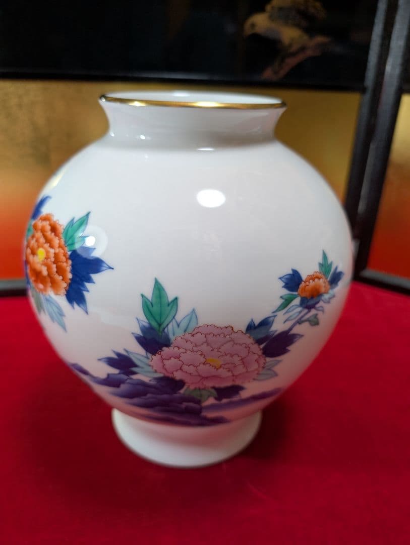 孔雀　牡丹　花瓶　香蘭社