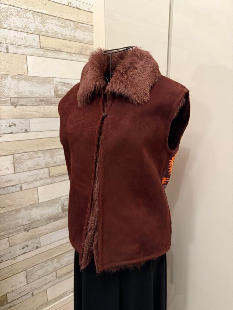 HERMES　毛皮のジレ　毛皮ベスト　リアルファー　エルメス　スウェード　1点物