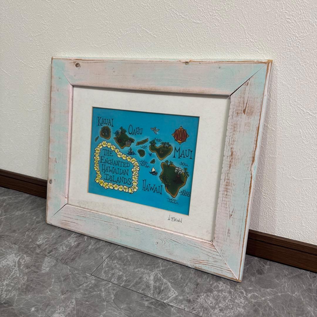 Hawaii Map アート作品 ヴィンテージ風フレーム
