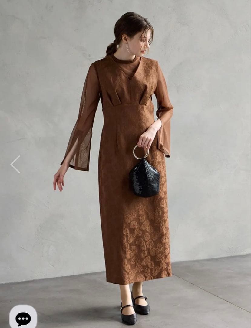 AIMER エメ　チュールブラウス付きジャカードIラインドレス　ブラウン