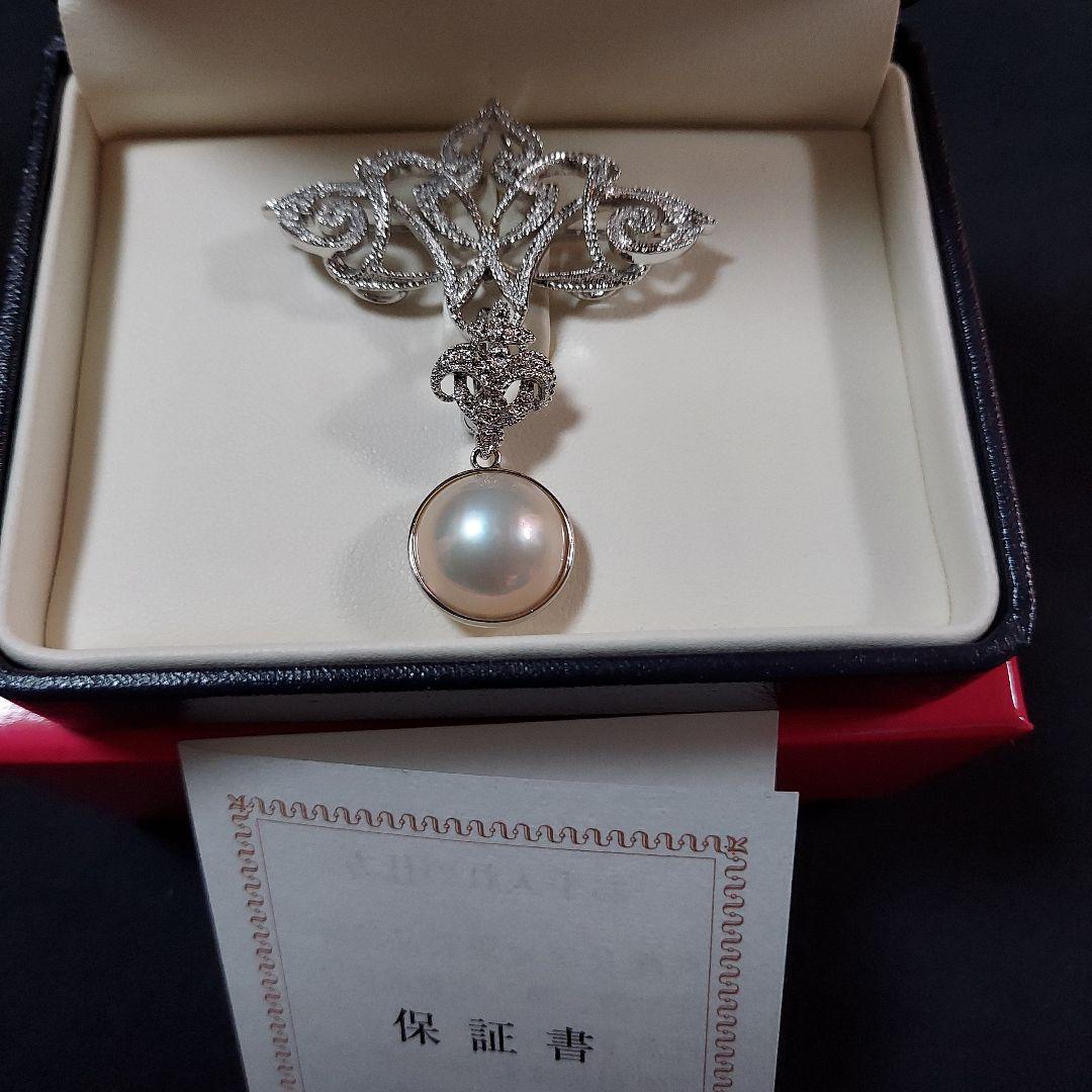 新品未使用　タサキ　マベ養殖真珠 約14mm　ブローチ&ペンダントトップ