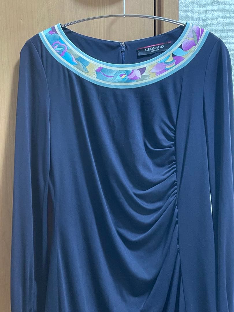 LEONARDレオナール　ワンピース　濃紺　カンカン